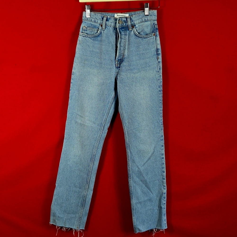 REFORMATION Cynthia High Rise‎ Straight Cropped Jeans In Tahoe Womens Size 23